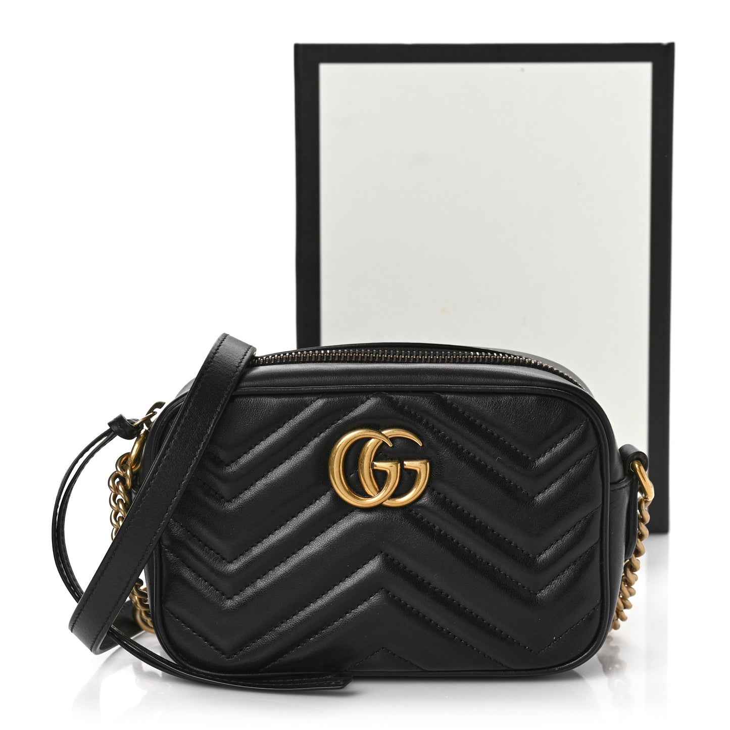 Calfskin Matelasse Mini GG Marmont Chain Shoulder Bag Black