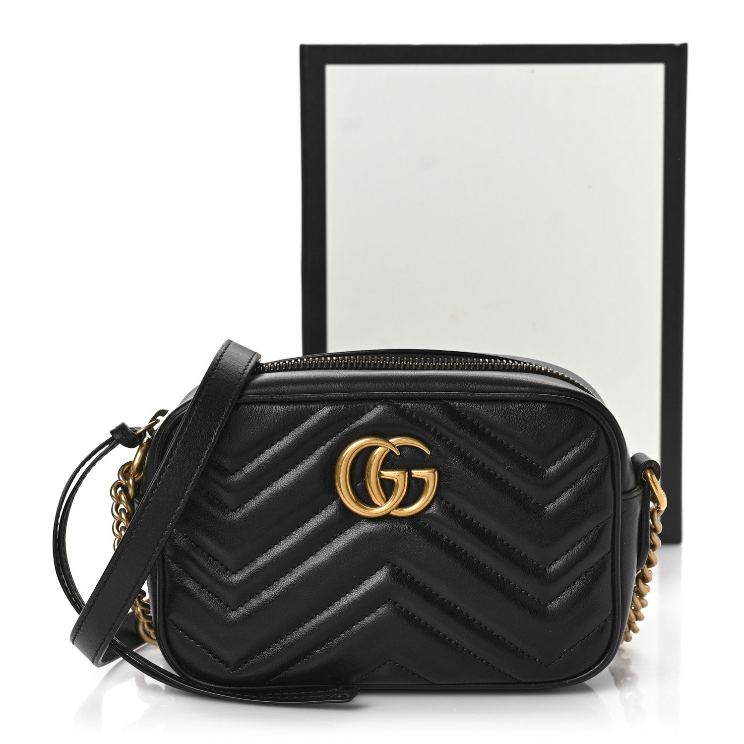 Gucci Calfskin Matelasse Mini GG Marmont Chain Shoulder Bag Black 10 of 10