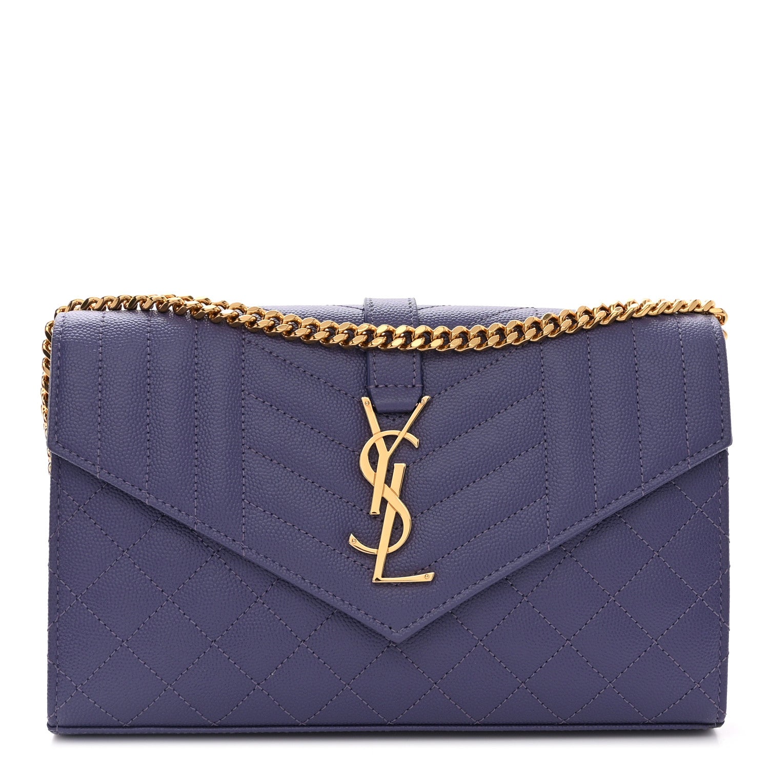 Saint Laurent Grain De Poudre Mixed Matelasse Triquilt Monogram Chain Wallet Dark Wisteria 1 of 10