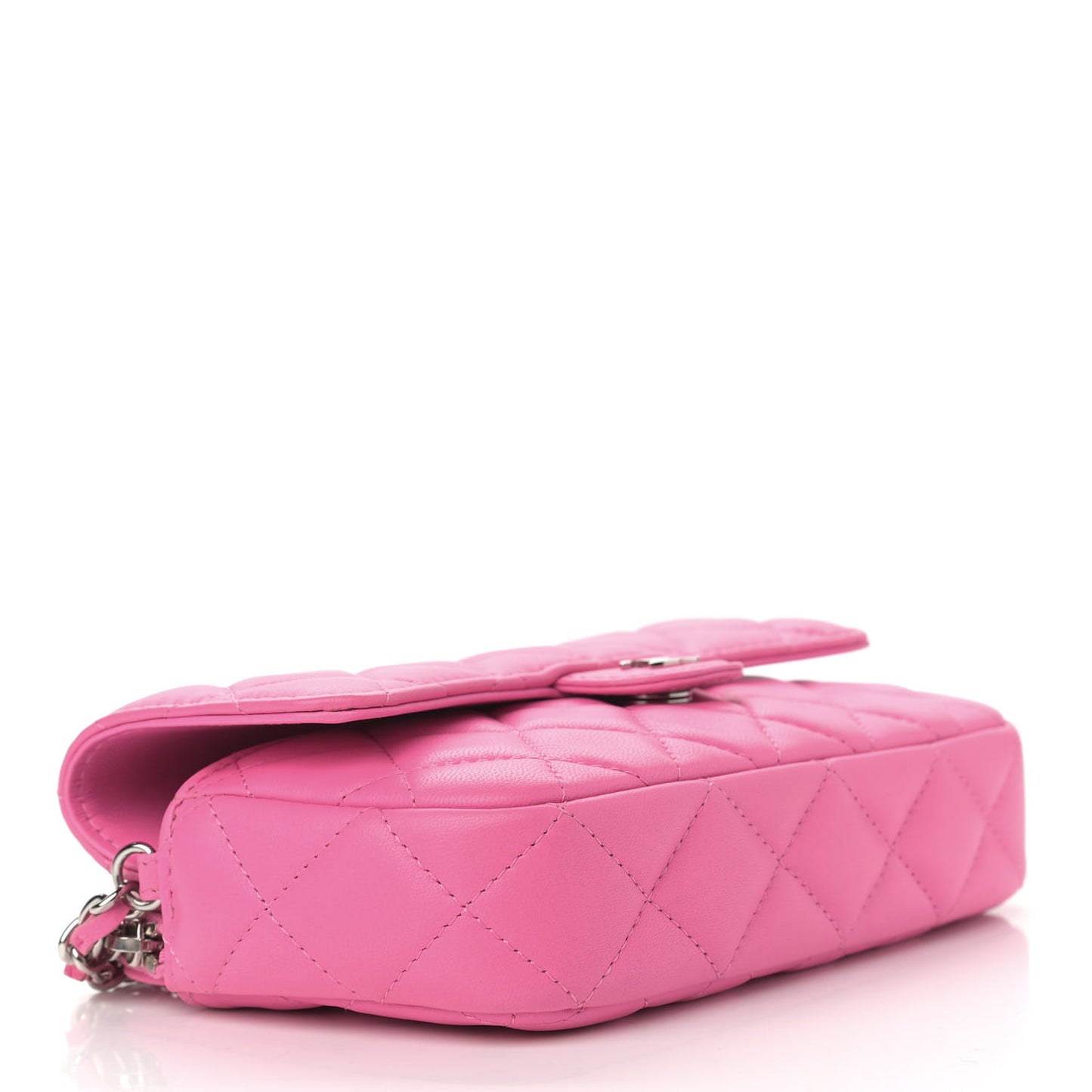 Lambskin Quilted Flap Phone Holder With Chain Neon Pink