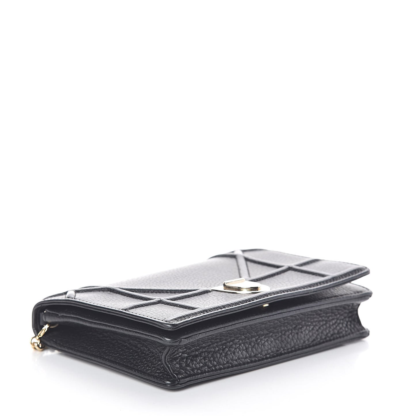 Grained Calfskin Diorama Wallet on Chain Pouch Black