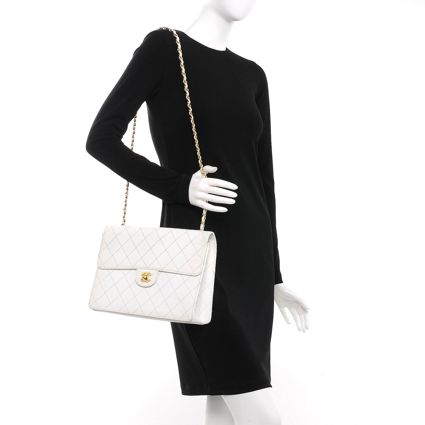 Caviar Quilted Jumbo Single Flap White