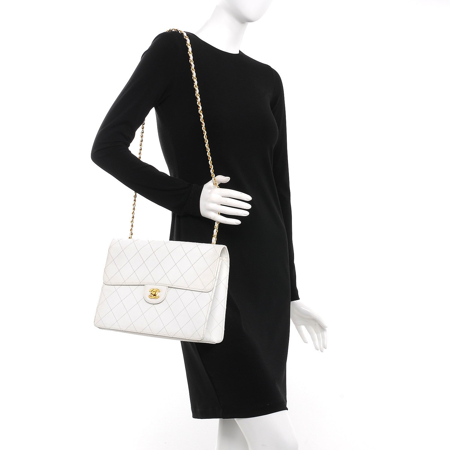 Chanel Caviar Quilted Jumbo Single Flap White 2 of 15