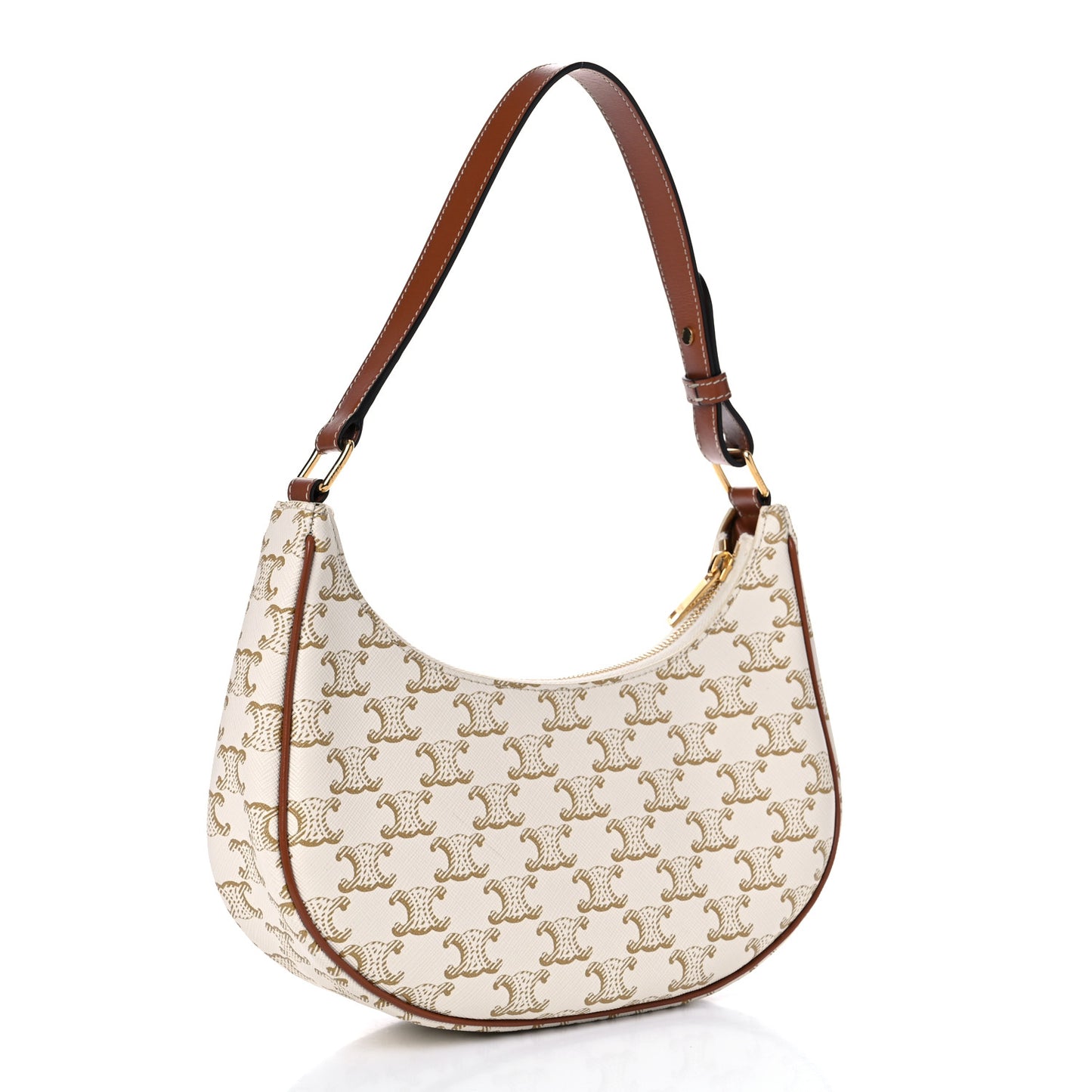 Canvas Calfskin Ava Triomphe Shoulder Bag White