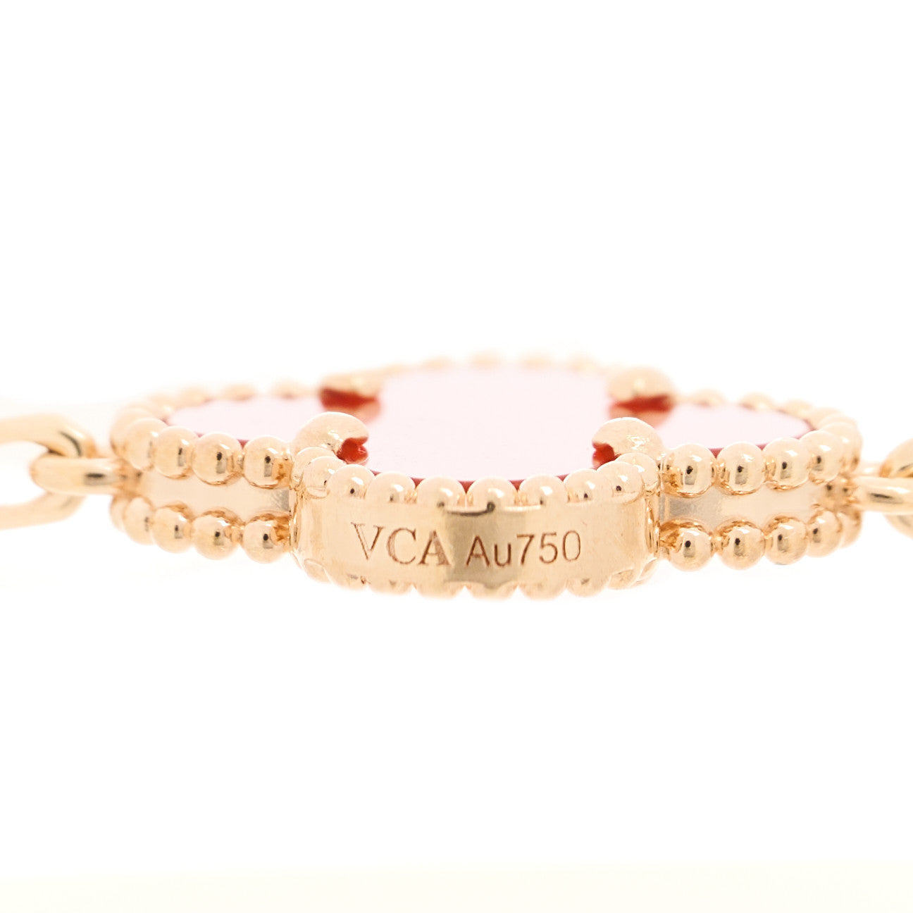 18K Rose Gold Carnelian 5 Motifs Guilloche Vintage Alhambra Bracelet
