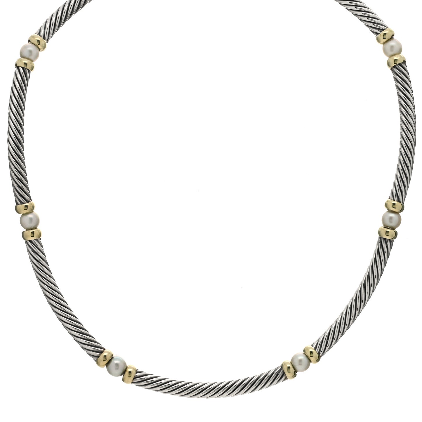 Sterling Silver 14K Yellow Gold Pearl Hampton Cable Choker Necklace