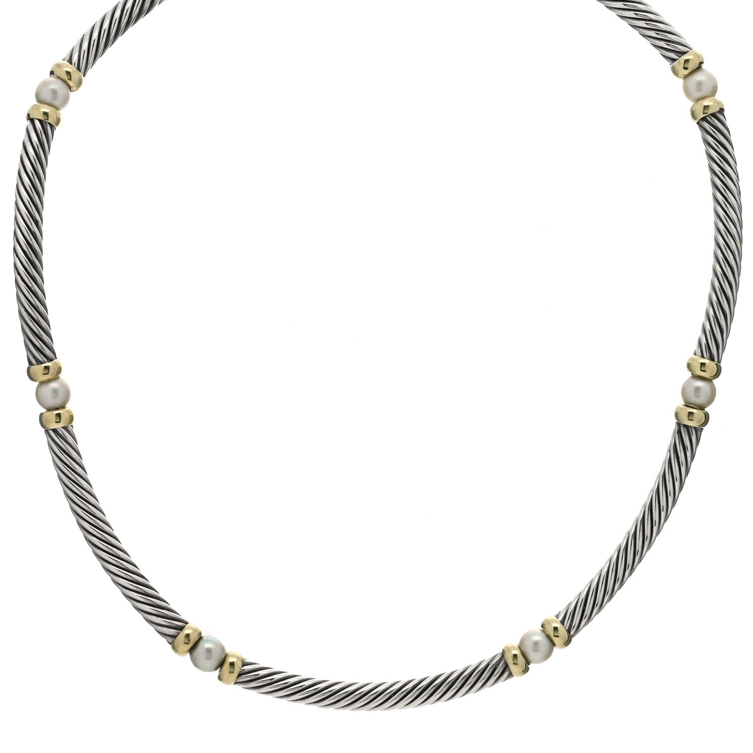 David Yurman Sterling Silver 14K Yellow Gold Pearl Hampton Cable Choker Necklace 1 of 6