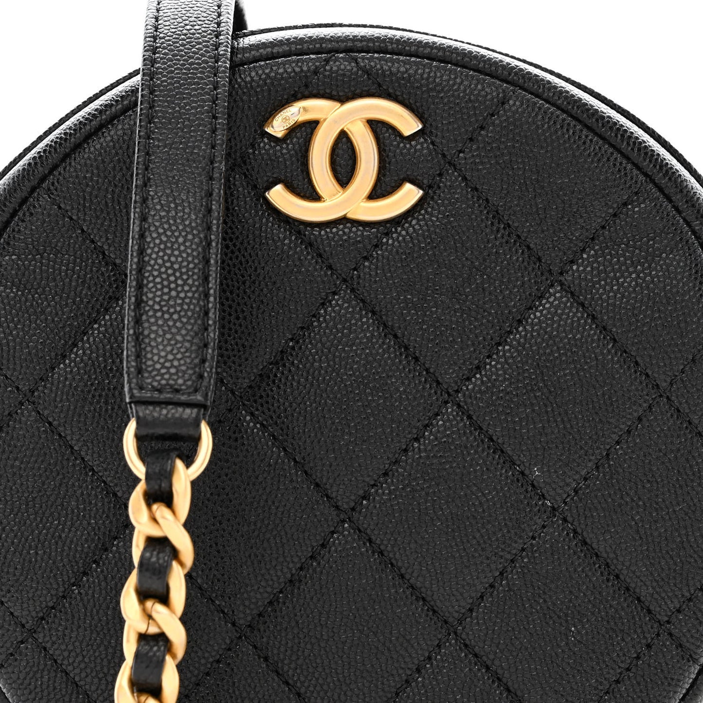Caviar Quilted Small Round Bag With Chain Black