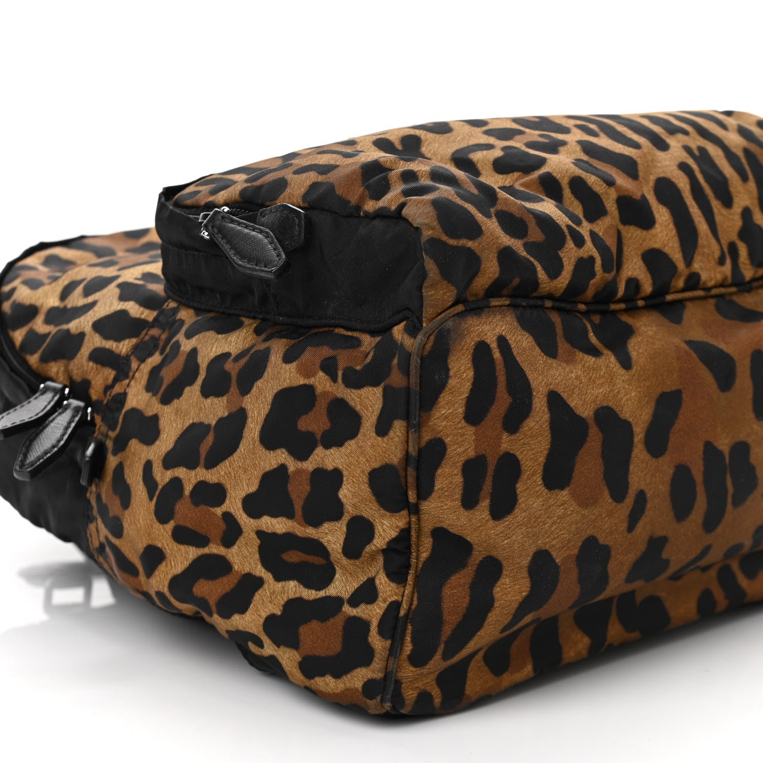 Prada Tessuto Nylon Leopard Print Backpack Miele Black 8 of 10