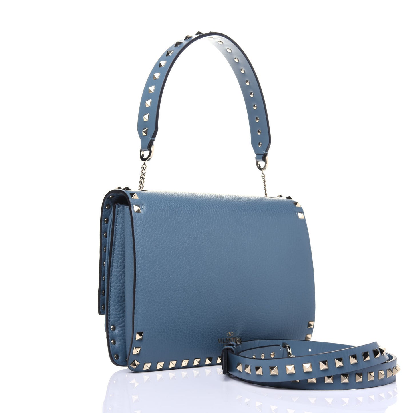 Grainy Calfskin Rockstud Flap Crossbody Bag Amadeus