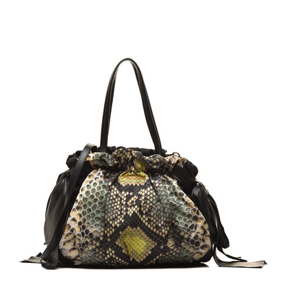 Prada Nylon Python Print Large Bow Bag Verde 1 of 8