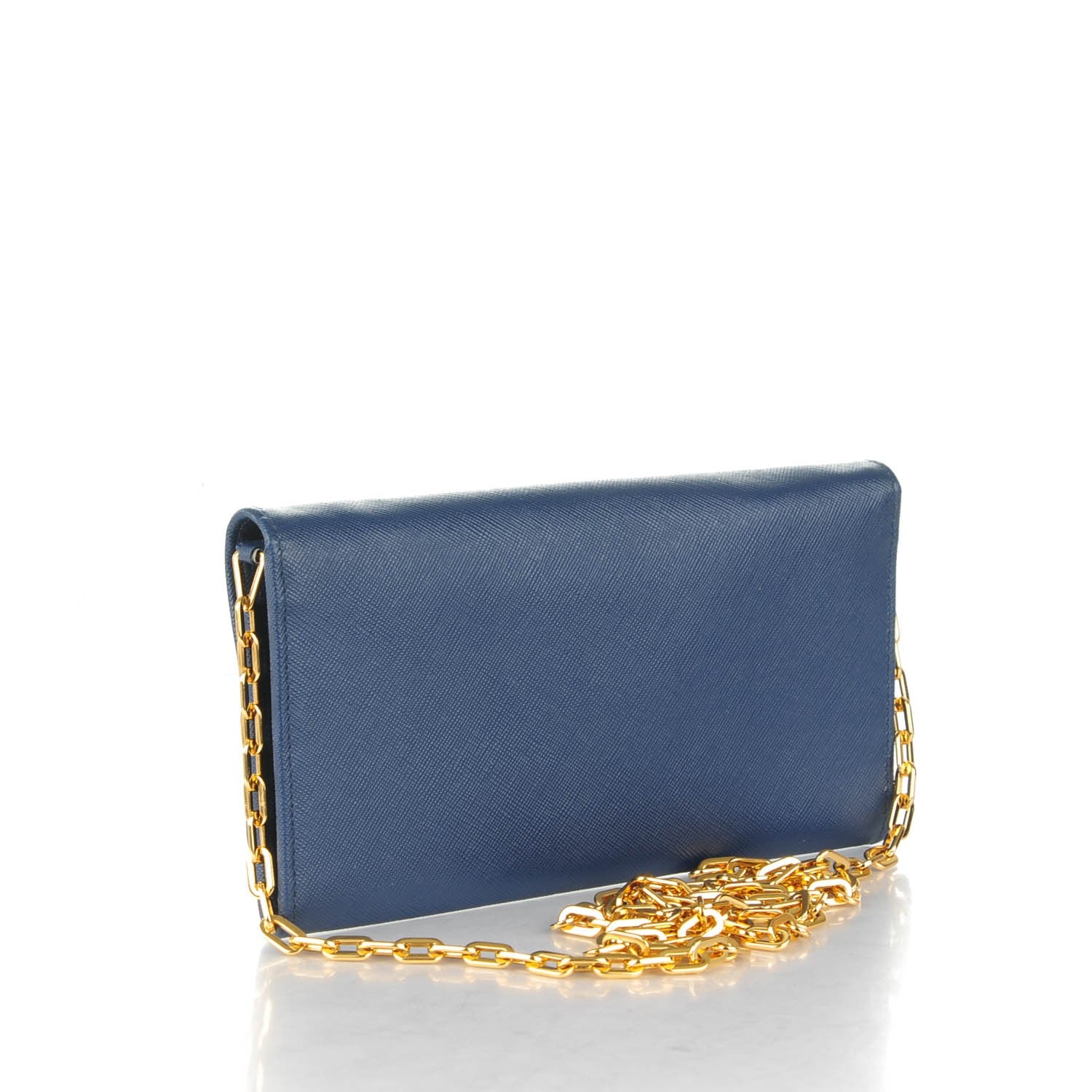 Prada Saffiano Metal Large Chain Wallet Bleuette 3 of 9