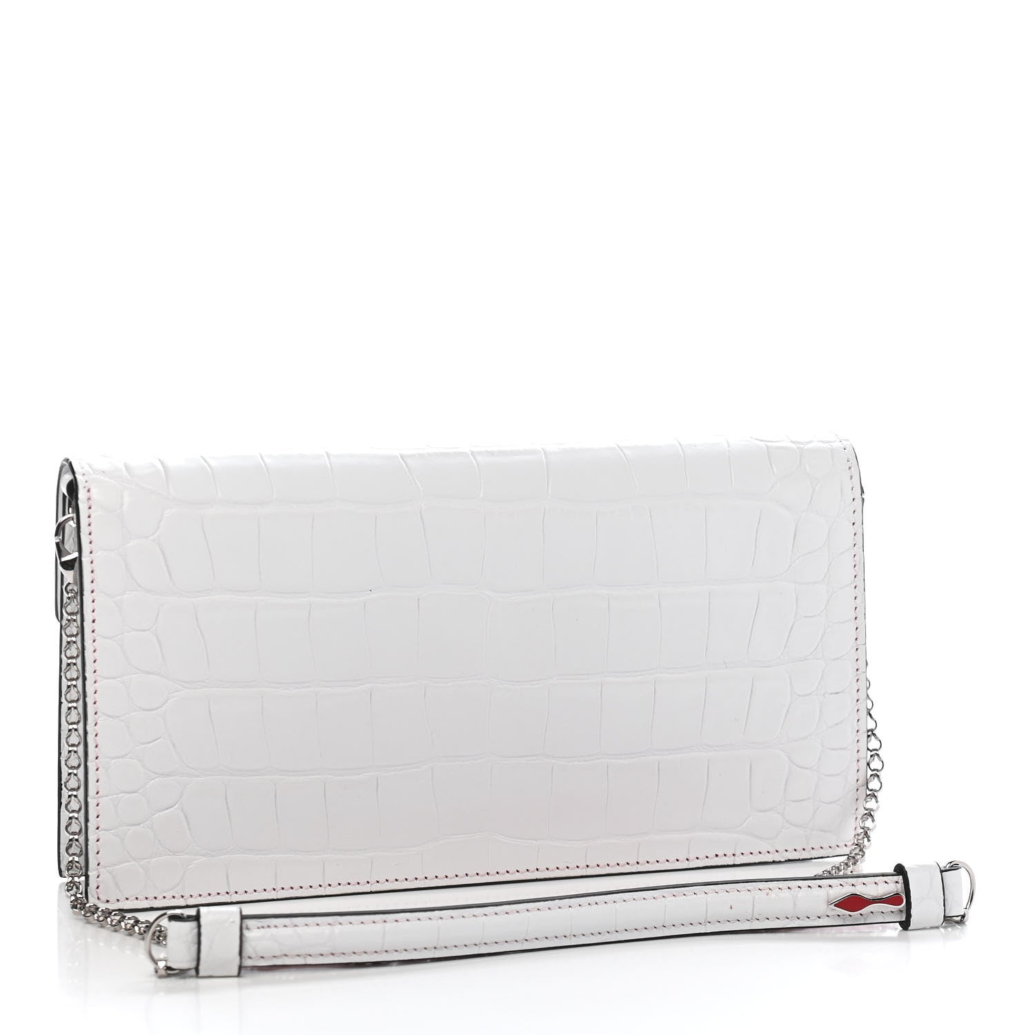 Christian Louboutin Calfskin Alligator Embossed Elisa Baguette Bianco 2 of 9