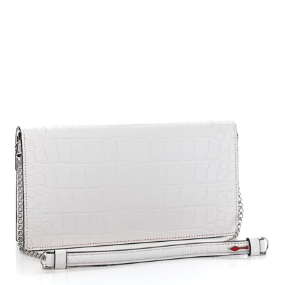 Christian Louboutin Calfskin Alligator Embossed Elisa Baguette Bianco 2 of 9