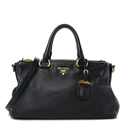Prada Soft Calfskin Double Zip Shoulder Bag Black 1 of 15