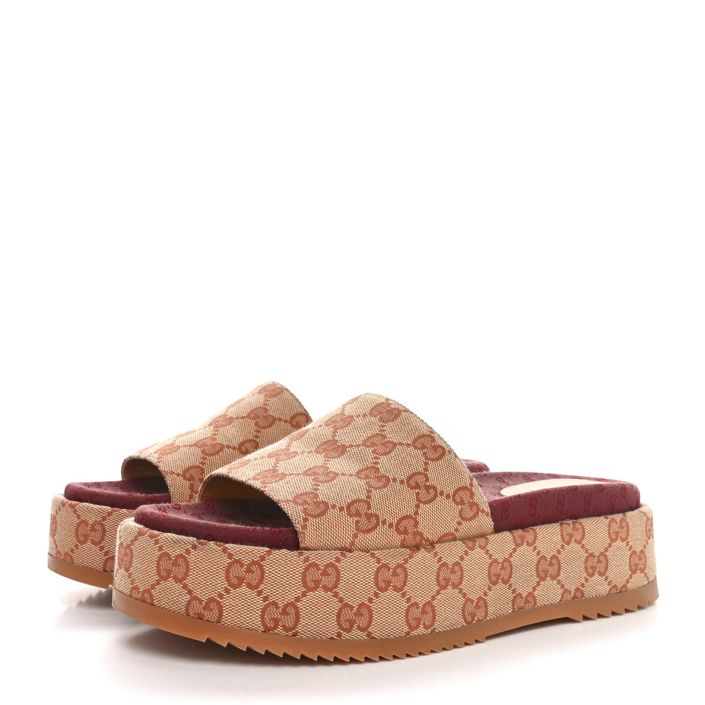 Canvas GG Monogram Angelina Platform Slide Sandals 39.5 Beige Ruggine