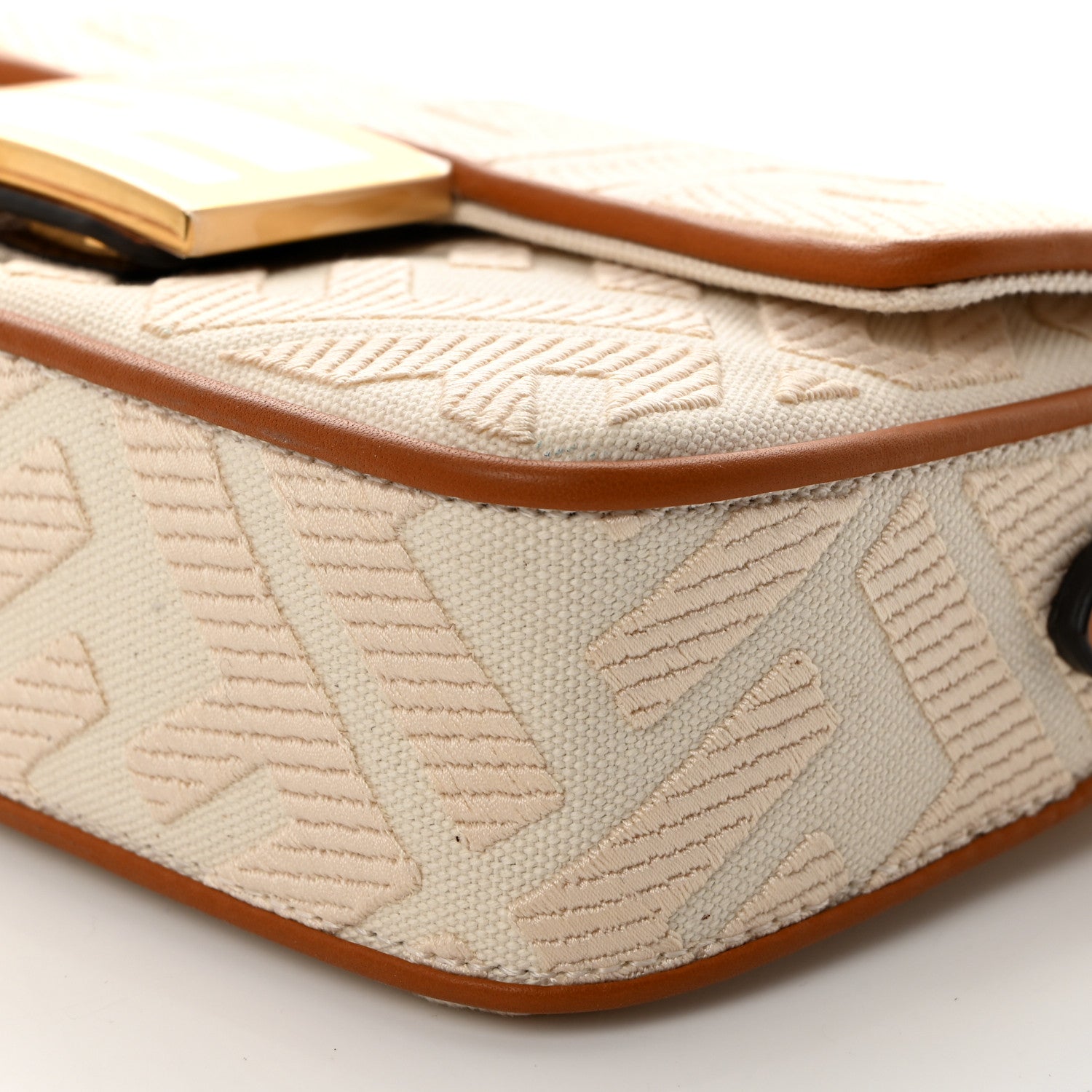 Fendi Canvas Vitello King Bi-Color Strap FF Embroidered Mini Baguette Poudre 9 of 10