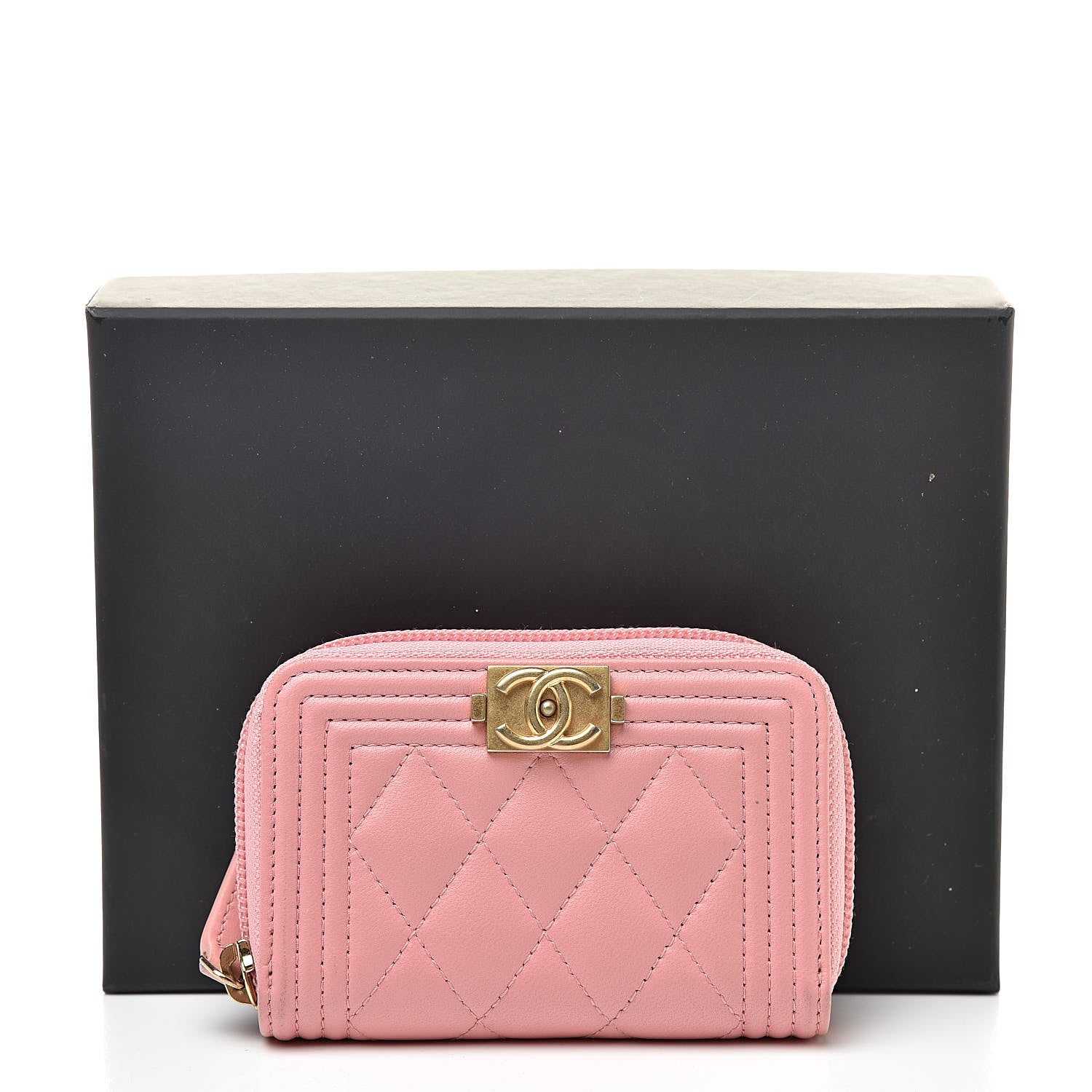 Chanel Lambskin Quilted Boy Zip Around Coin Purse Wallet Pink 10 of 10