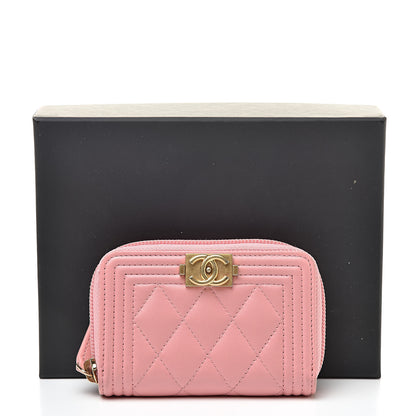 Chanel Lambskin Quilted Boy Zip Around Coin Purse Wallet Pink 10 of 10