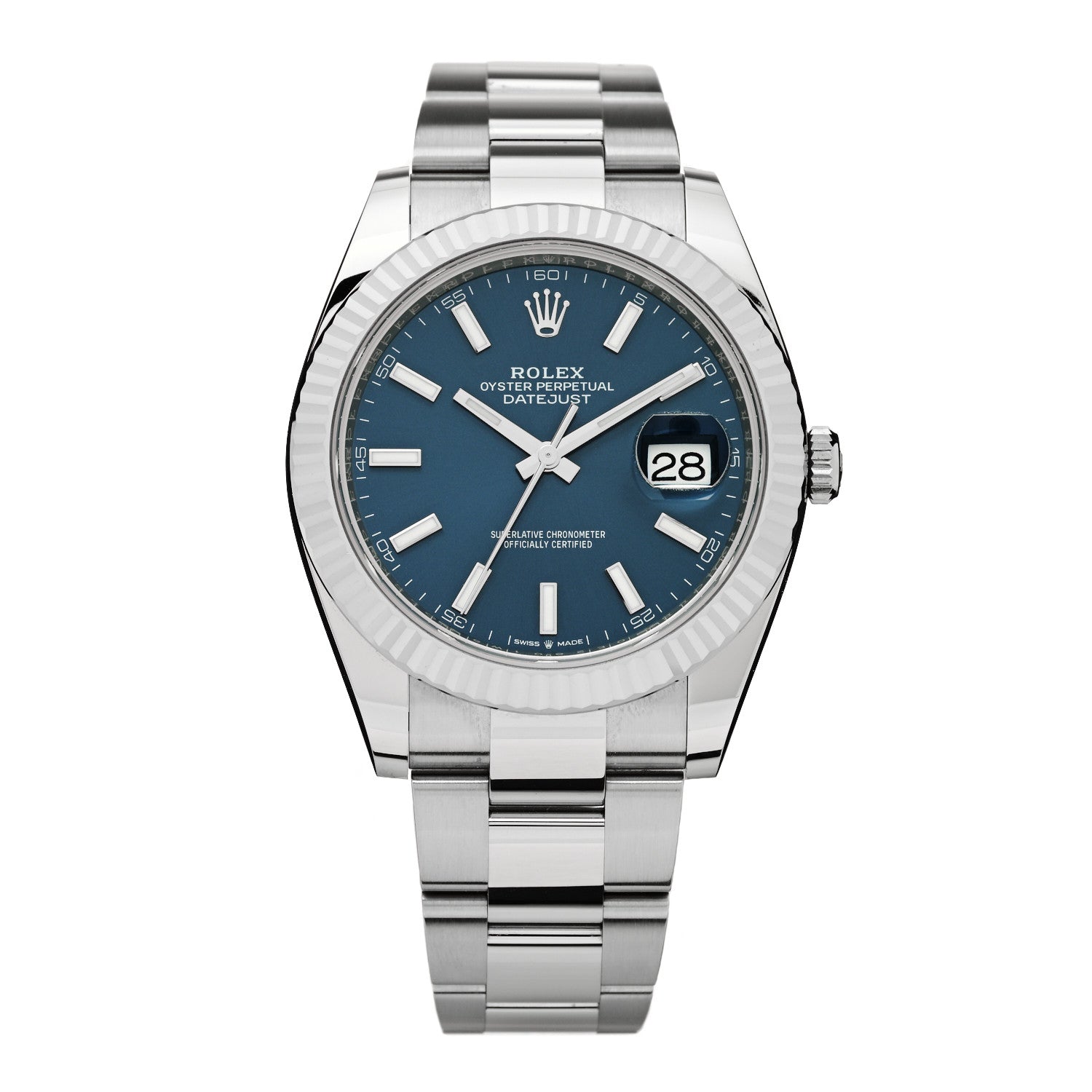 Rolex Stainless Steel 18K White Gold 41mm Oyster Perpetual Datejust Watch Bright Blue 126334 1 of 5