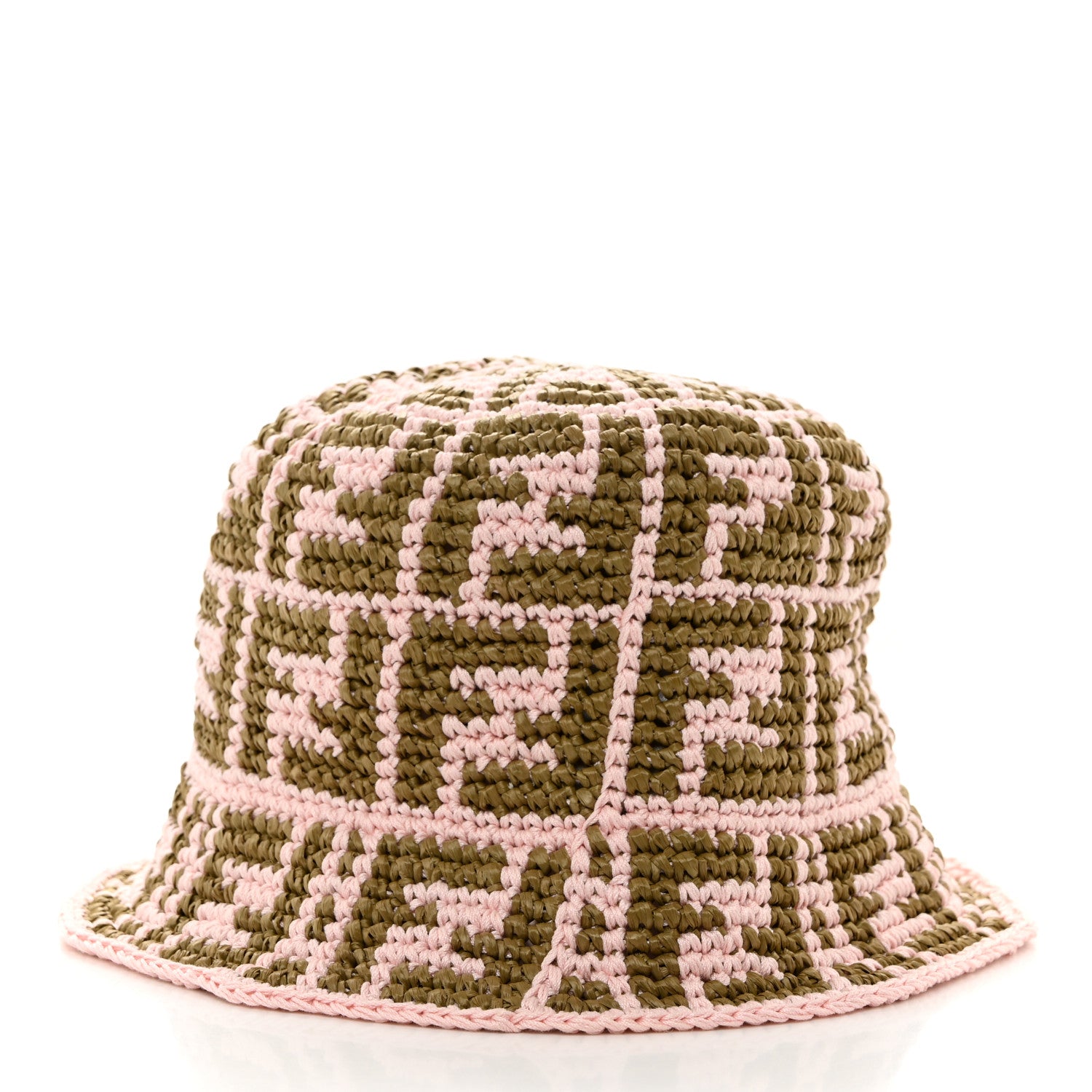 Fendi Cotton Rayon FF Woven Bucket Hat S/M Pink Khaki 6 of 8