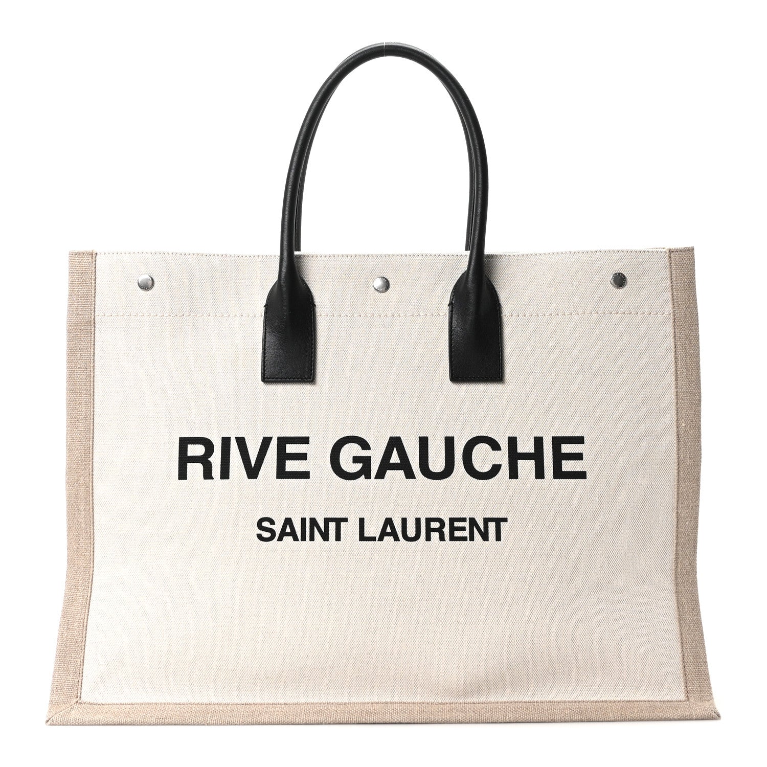 Saint Laurent Linen Calfskin Small Rive Gauche Tote Greggio Natural 1 of 10
