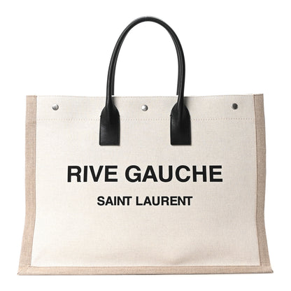 Saint Laurent Linen Calfskin Small Rive Gauche Tote Greggio Natural 1 of 10