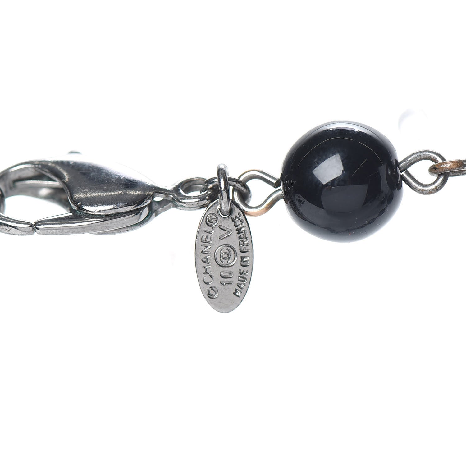 Chanel Pearl Beaded CC Long Necklace Silver Black 3 of 5