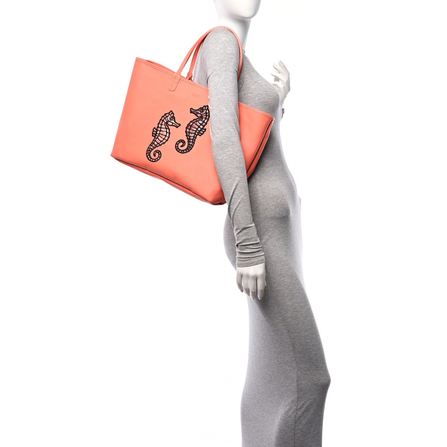 Goyardine Embroidered Seahorse Reversible Anjou PM Coral