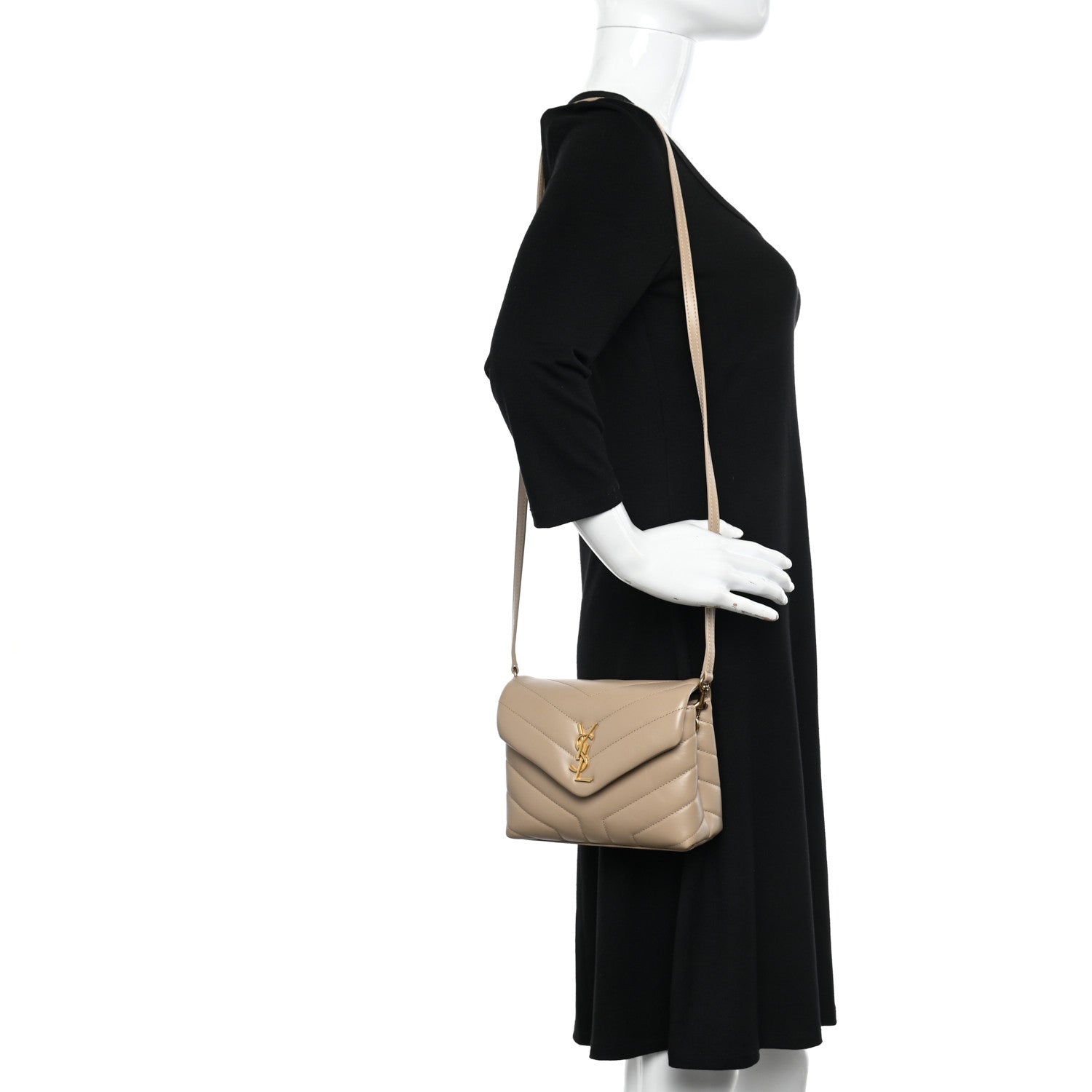 Saint Laurent Calfskin Y Quilted Monogram Toy Loulou Crossbody Bag Nude Powder 2 of 11