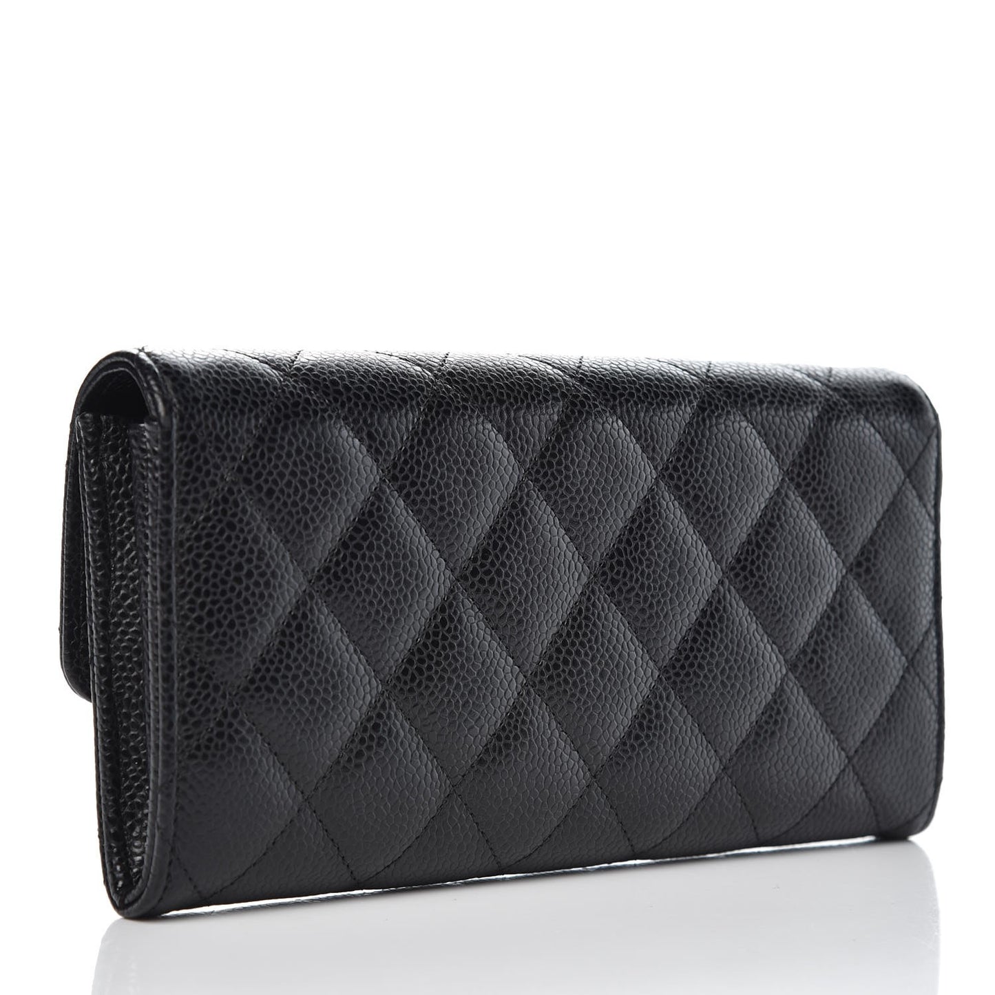 Caviar Quilted Large Gusset Flap Wallet Black
