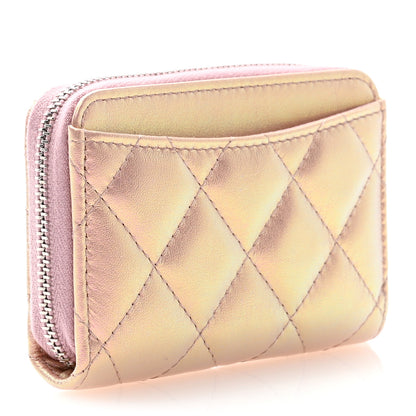 Chanel Iridescent Calfskin Quilted Zip Coin Purse Wallet Pink 3 of 9