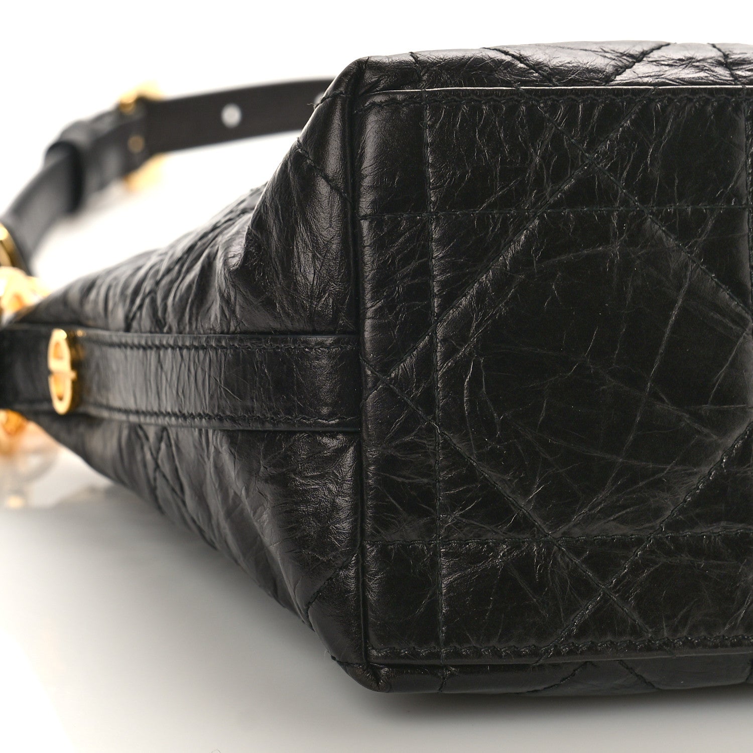 Christian Dior Crinkled Calfskin Macrocannage DiorStar Hobo Bag Black 7 of 8
