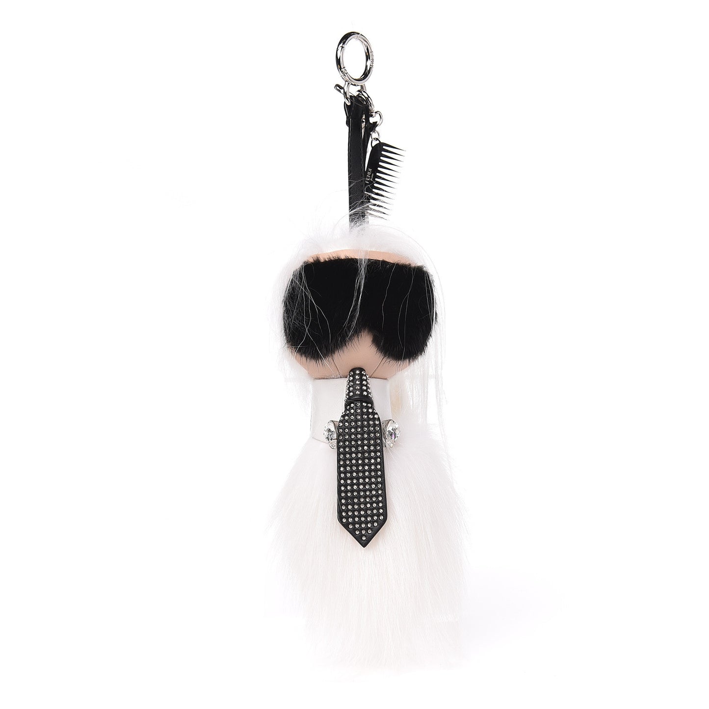 Fox Goat Mink Fur Nappa Crystal Studded Mini Karlito Tuxedo Bag Charm White Multicolor