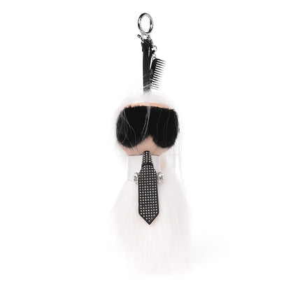 Fendi Fox Goat Mink Fur Nappa Crystal Studded Mini Karlito Tuxedo Bag Charm White Multicolor 1 of 3