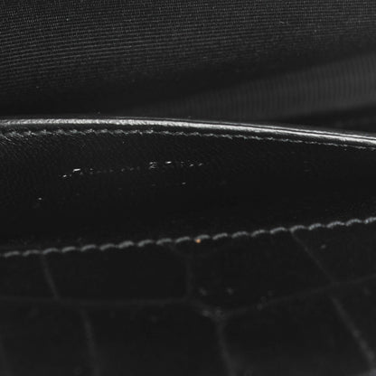 Saint Laurent Calfskin Crocodile Embossed Classic Kate Monogram Clutch Black 7 of 8