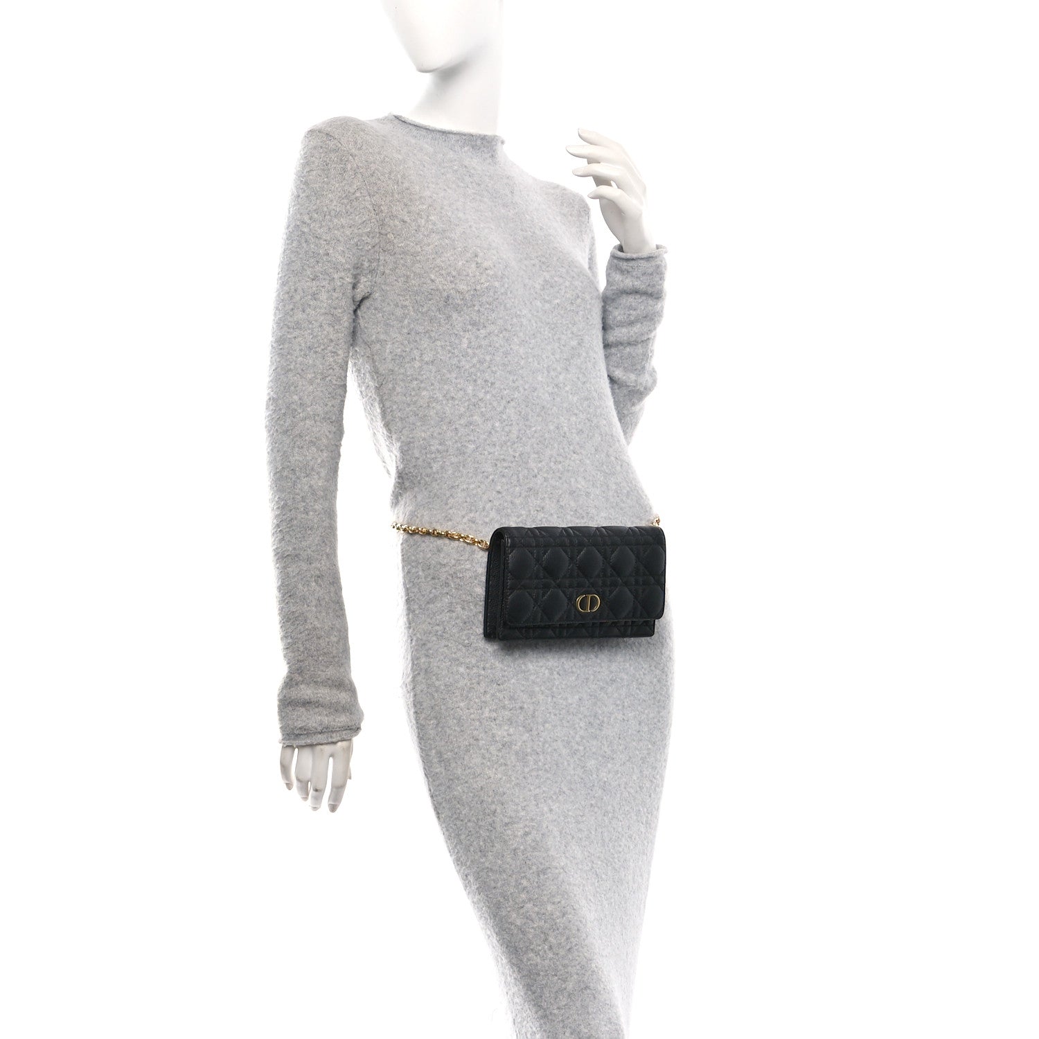 Christian Dior Supple Calfskin Cannage Caro Belt Pouch with Chain Black 2 of 10
