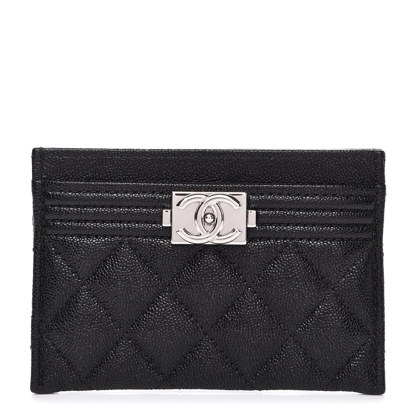 Metallic Caviar Quilted Boy Card Holder Black