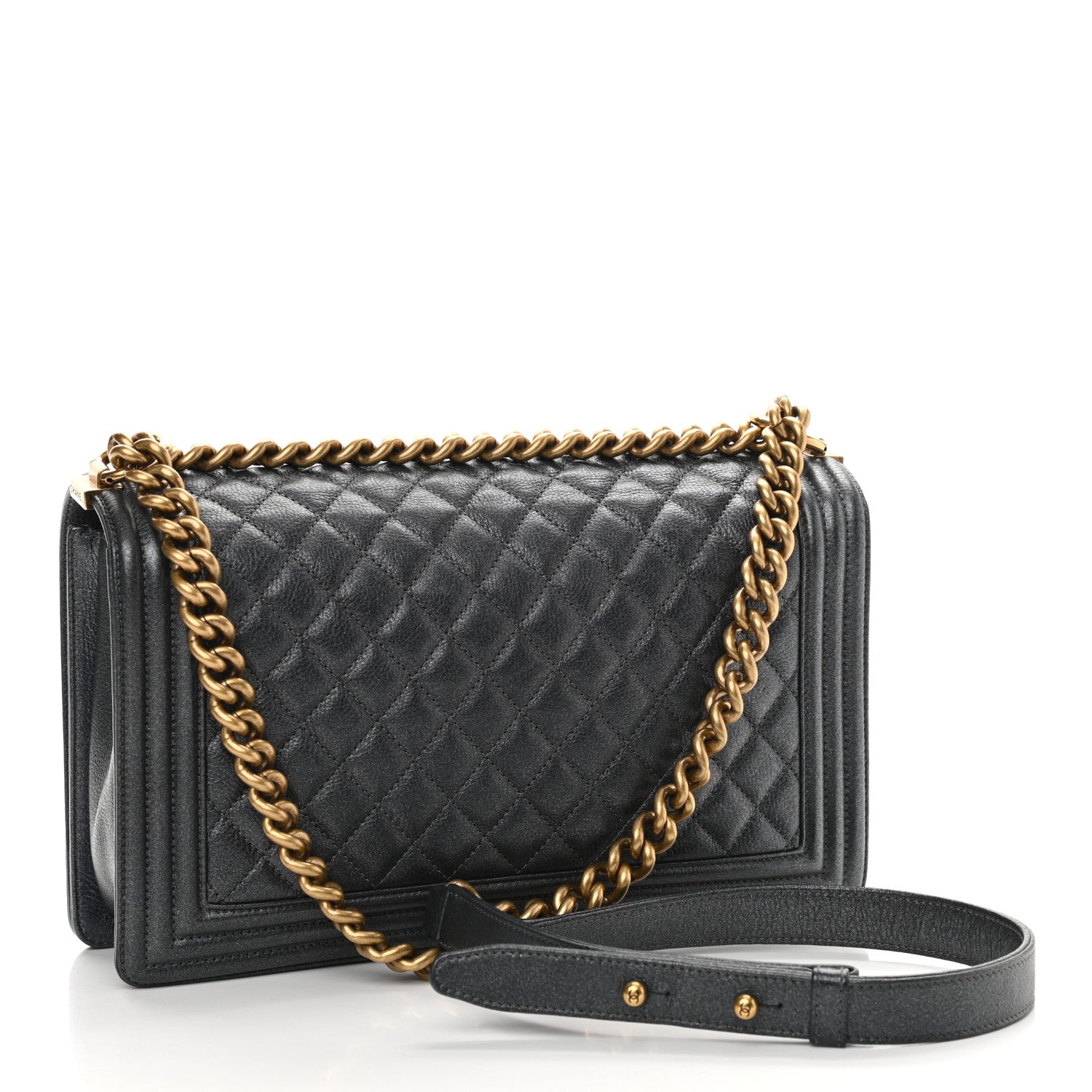 Chanel Metallic Calfskin Quilted New Medium Boy Flap Dark Grey 3 of 10