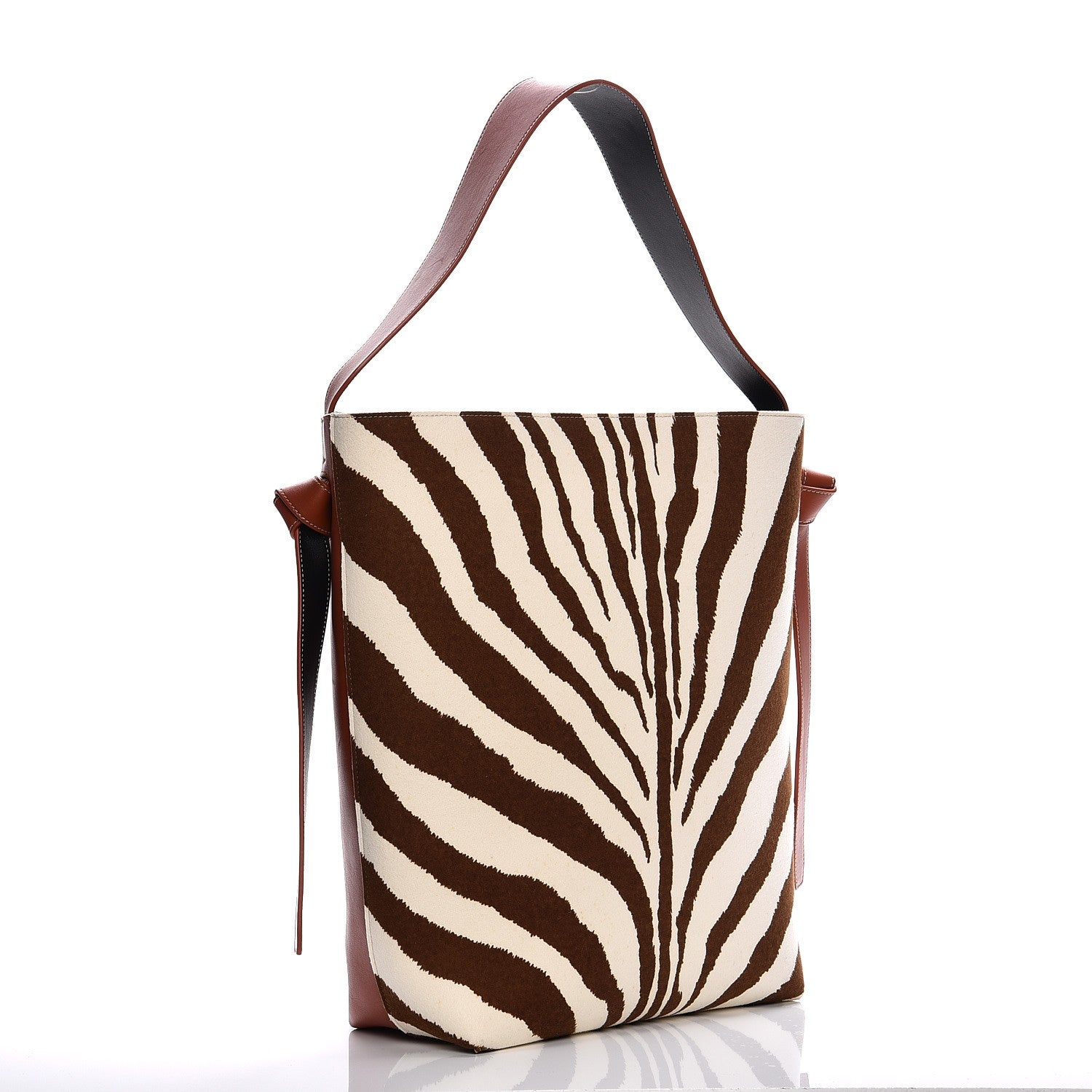 Celine Shiny Smooth Calfskin Zebra Printed Calf Hair Small Twisted Cabas Chalk Brick 3 of 11