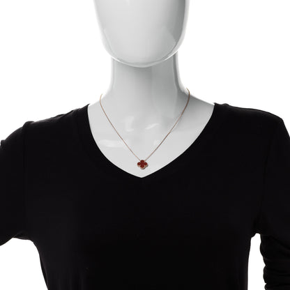 Van Cleef & Arpels 18K Yellow Gold Carnelian Vintage Alhambra Pendant Necklace 2 of 6
