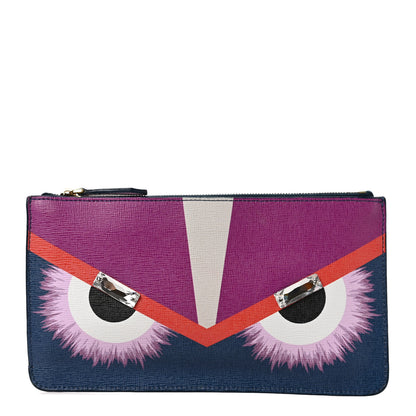Fendi Vitello Elite Crystal Eye Monster Continental Wallet Cobalt Lavender Pink 1 of 6