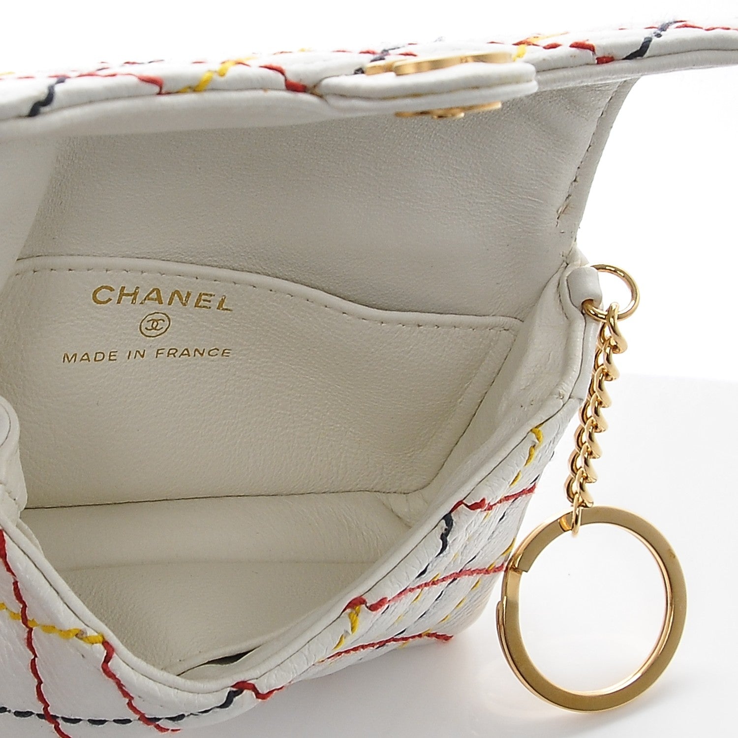 Chanel Calfskin Quilted Multicolor Stitch Key Holder Flap White 5 of 7