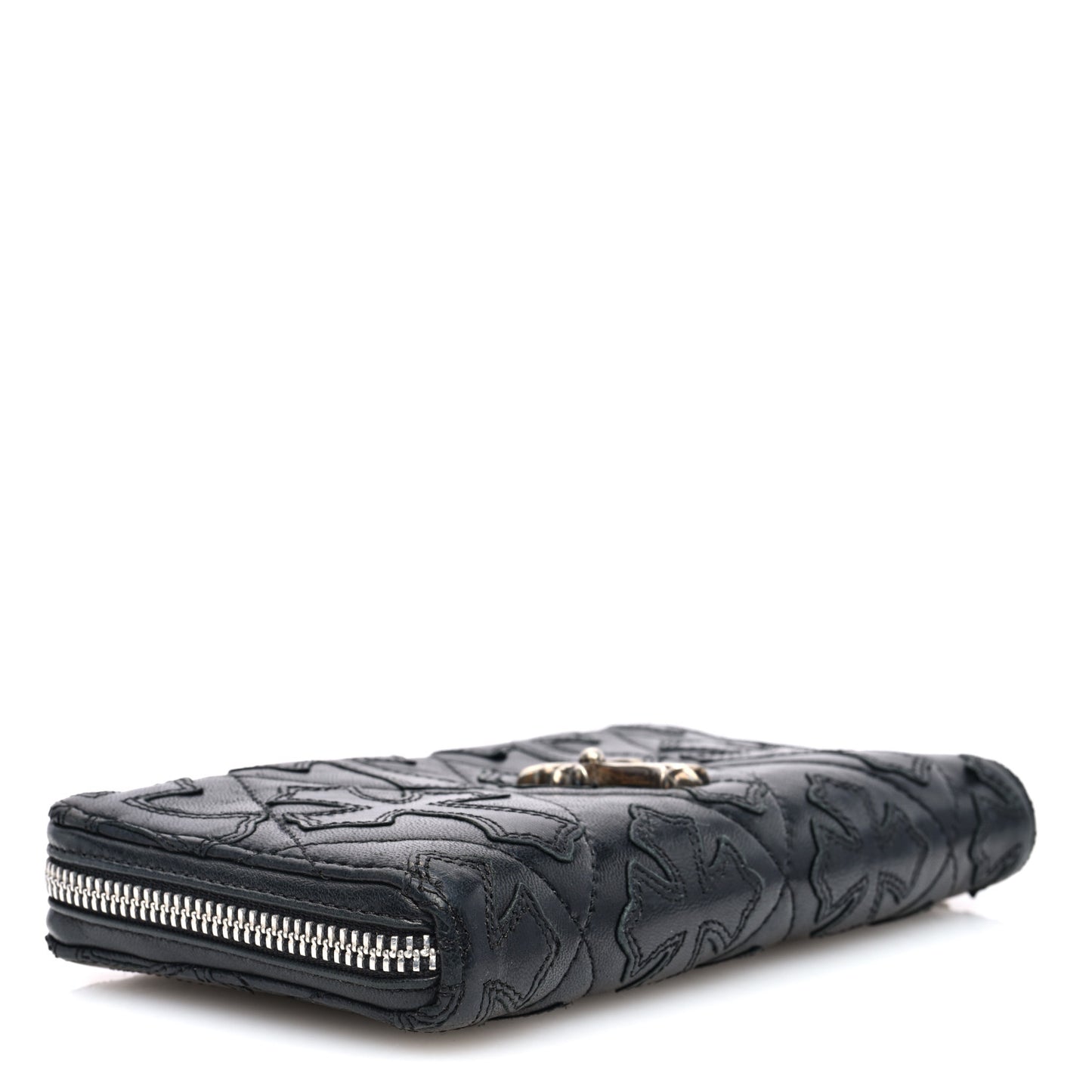 Lambskin Cemetery Cross Zip Wallet Black