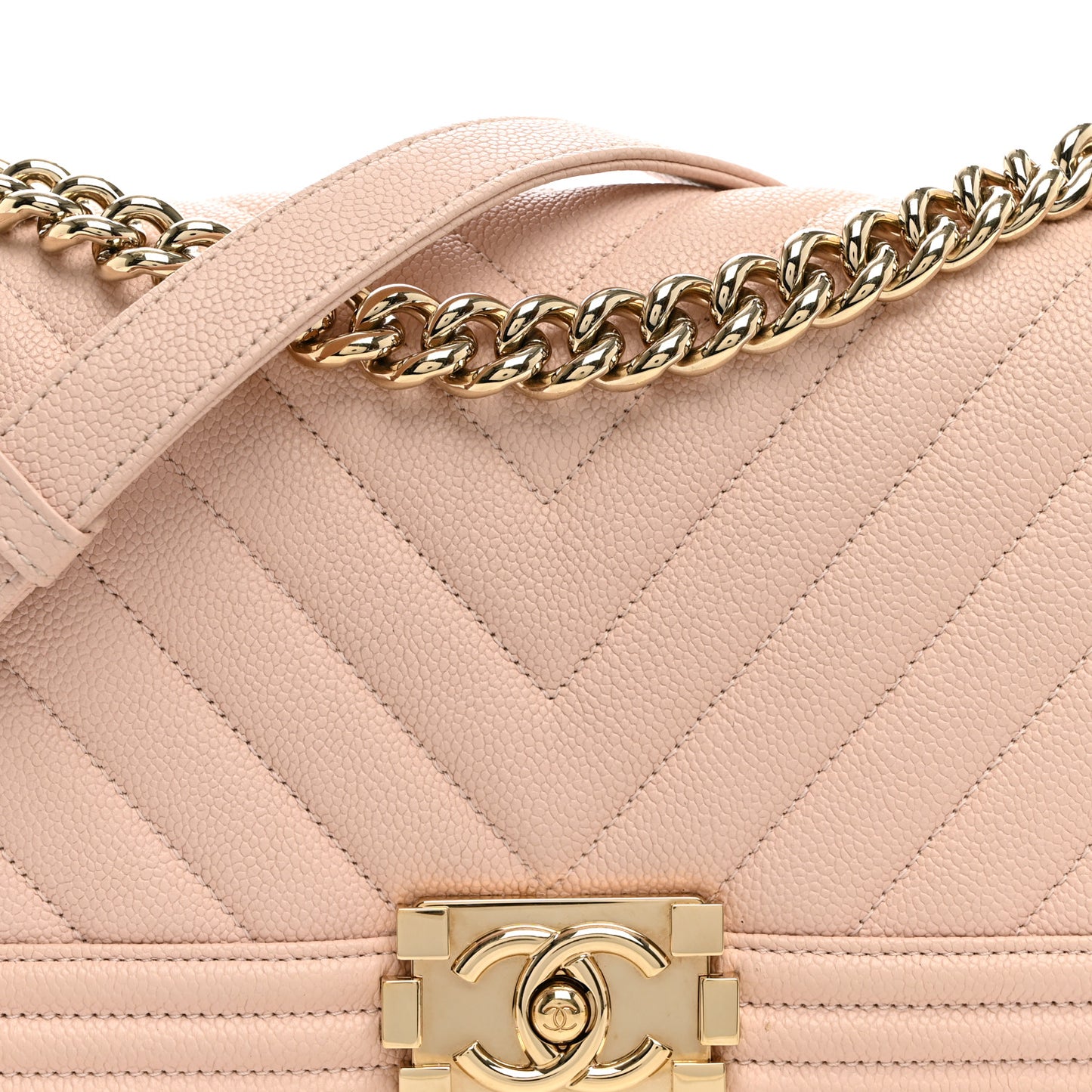 Caviar Chevron Quilted Medium Boy Flap Light Pink