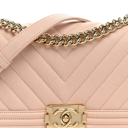 Chanel Caviar Chevron Quilted Medium Boy Flap Light Pink 8 of 10