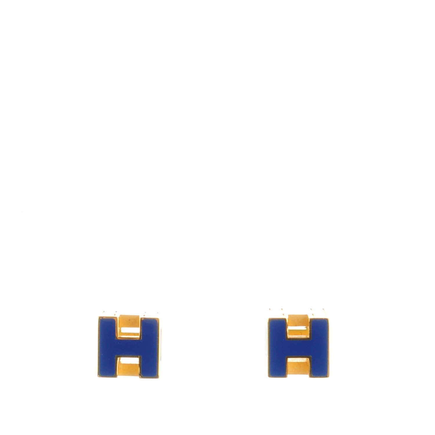 Hermes Gold Lacquered Cage d'H Earrings Marine 1 of 5