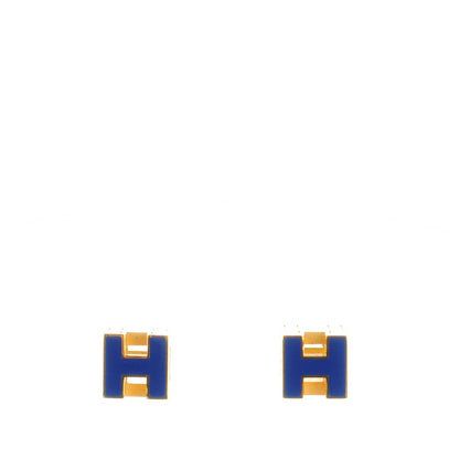 Hermes Gold Lacquered Cage d'H Earrings Marine 1 of 5