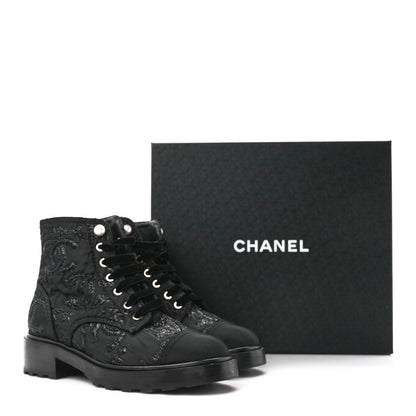 Chanel Grosgrain Pearl CC Combat Short Boots 38 Black 9 of 9