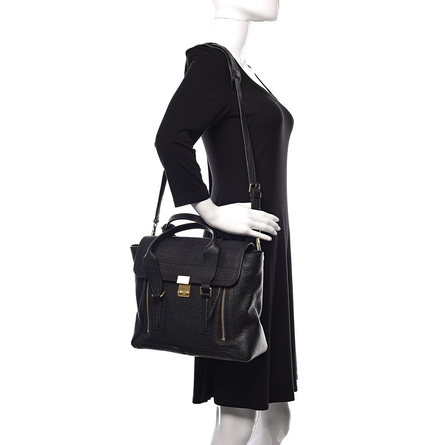 3.1 Phillip Lim 3.1 Textured Calfskin Medium Pashli Satchel Black 2 of 9